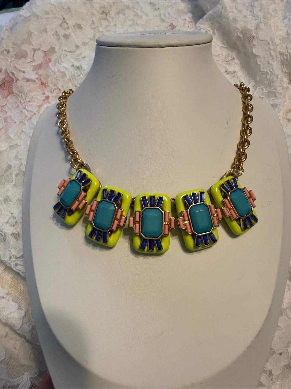 Kate Spade Neon Yellow Statement Necklace with Turquoise & Coral Accents